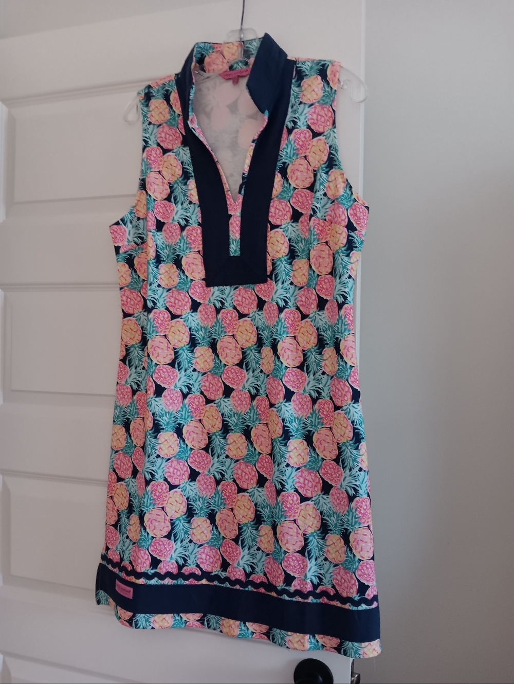 Simply Southern Pineapple Print Dress with Navy Trim SIZE: M